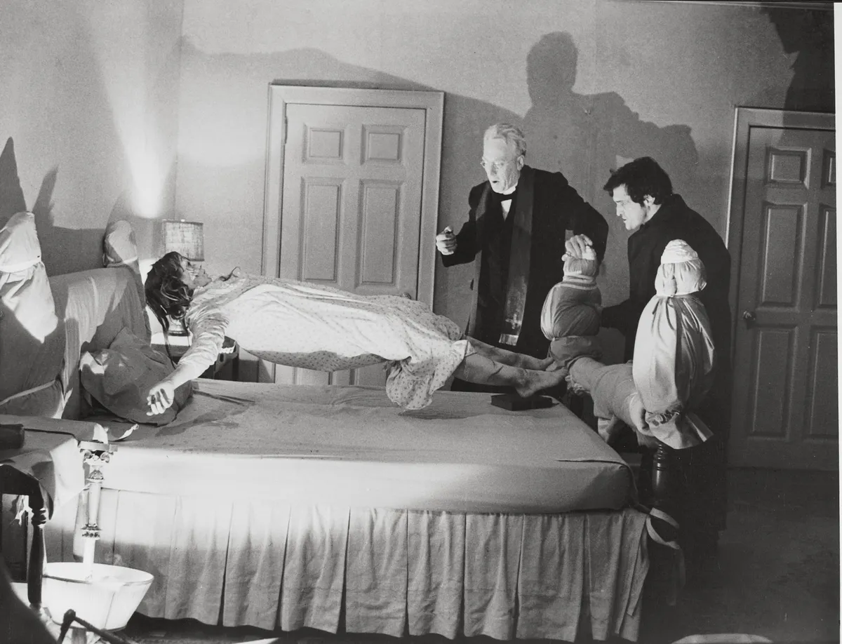 1973; The Exorcist. Original Film Title: The Exorcist, PICTURED: LINDA BLAIR, MAX VON SYDOW, JASON MILLER, Composer: Jack Nitzsche, Director: William Friedkin, IN CAST: Jack Macgowran, Max Von Sydow, Linda Blair, Jason Miller, Lee J. Cobb, Ellen Burstyn, Glenda Jackson Mandatory Credit: Photo by WARNER BROTHERS/ZUMA Press. (©) Copyright 1973 by WARNER BROTHERS.