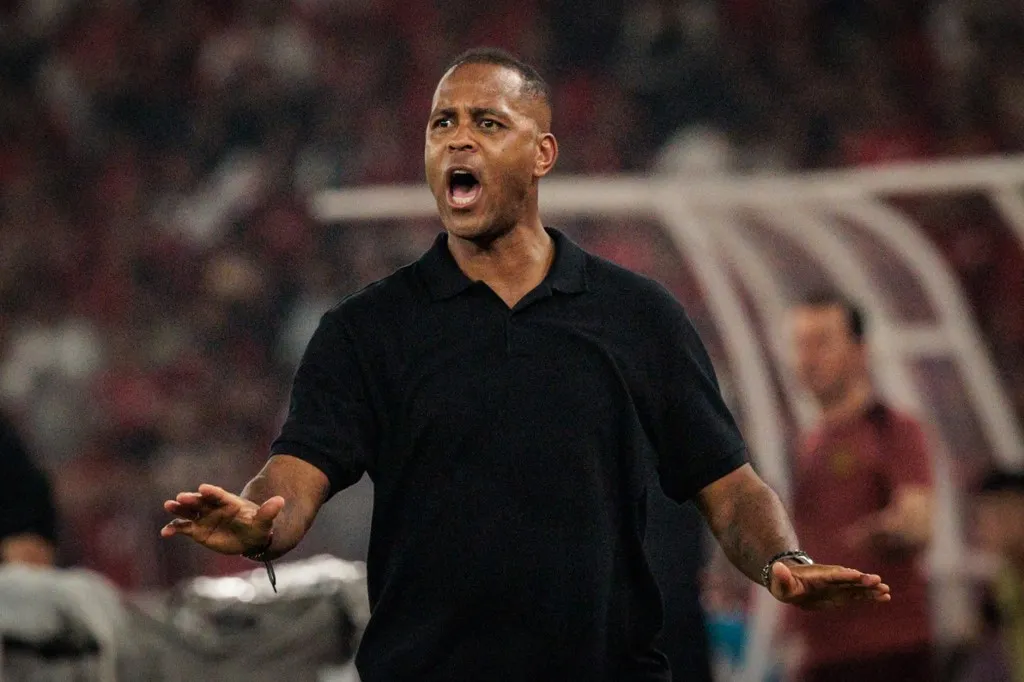 Indonesias Dutch head coach Patrick Kluivert reacts during the FIFA World Cup 2026 Asian qualifier football match between Indonesia and China at Gelora Bung Karno Stadium in Jakarta on June 5, 2025. (Photo by Yasuyoshi CHIBA / AFP)