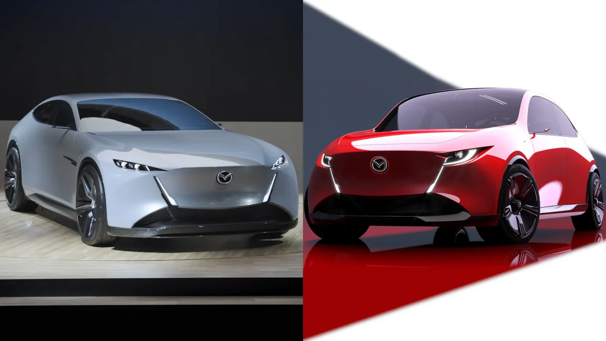 A Mazda Vision X-Coupe és X-Compact tanulmányautók egymás mellett.