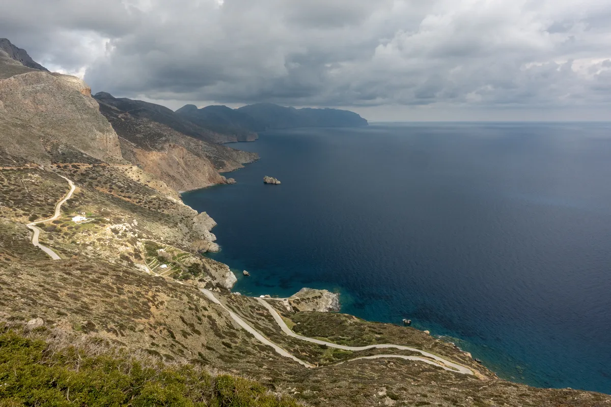 AMORGOS, GREECE - FEBRUARY 26: A view of Amorgos island as its residents live in panic due to the continuous seismic activity in recent weeks in Greece, on February 26, 2025. According to data from the University of Athens, between 26 January and 9 February, more than 14,000 earthquakes occurred in the sea area between the islands of Santorini, Amorgos, Ios and Anafi. Ayhan Mehmet / Anadolu (Photo by Ayhan Mehmet / Anadolu via AFP)