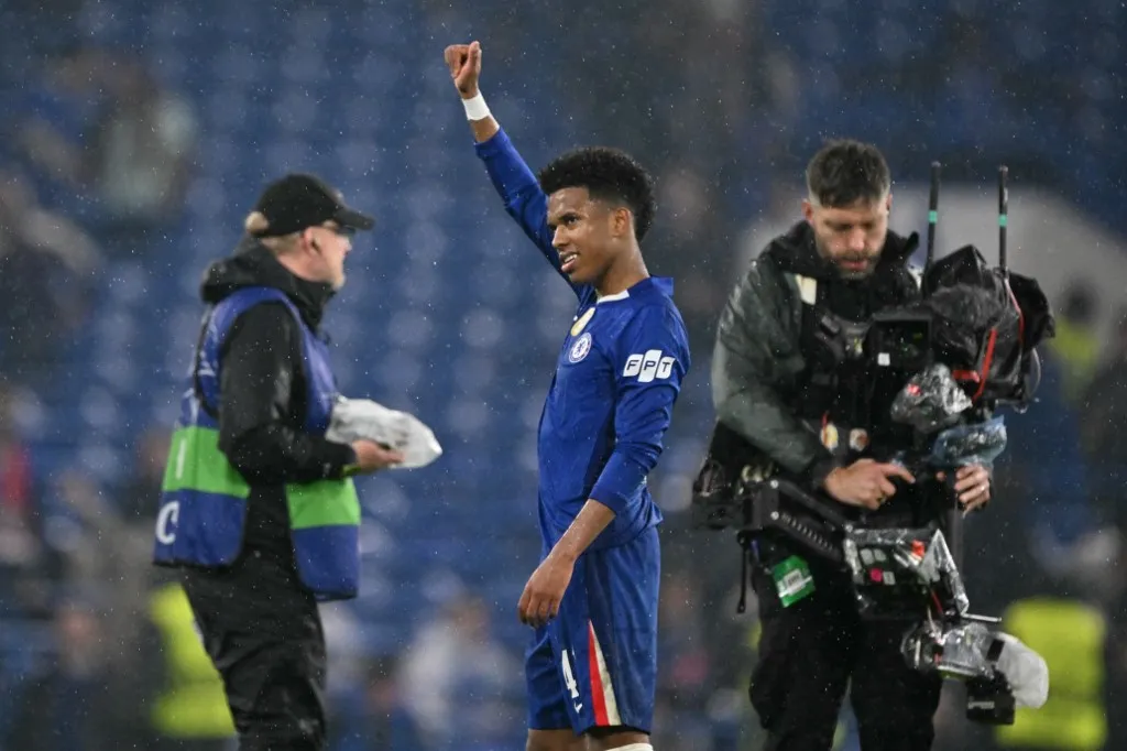 Chelsea's Brazilian midfielder #41 Estevao waves to the fans at the end of the UEFA Champions League league-phase football match between Chelsea and Ajax at Stamford Bridge in London on October 22, 2025. (Photo by Glyn KIRK / AFP)