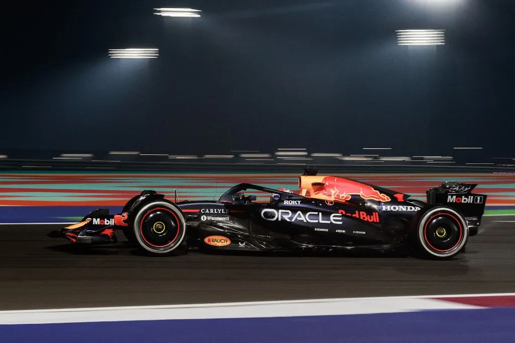 Red Bull Racing's Dutch driver Max Verstappen drives during the Formula One Qatar Grand Prix at the Lusail International Circuit in Lusail on November 30, 2025. (Photo by Karim JAAFAR / AFP)