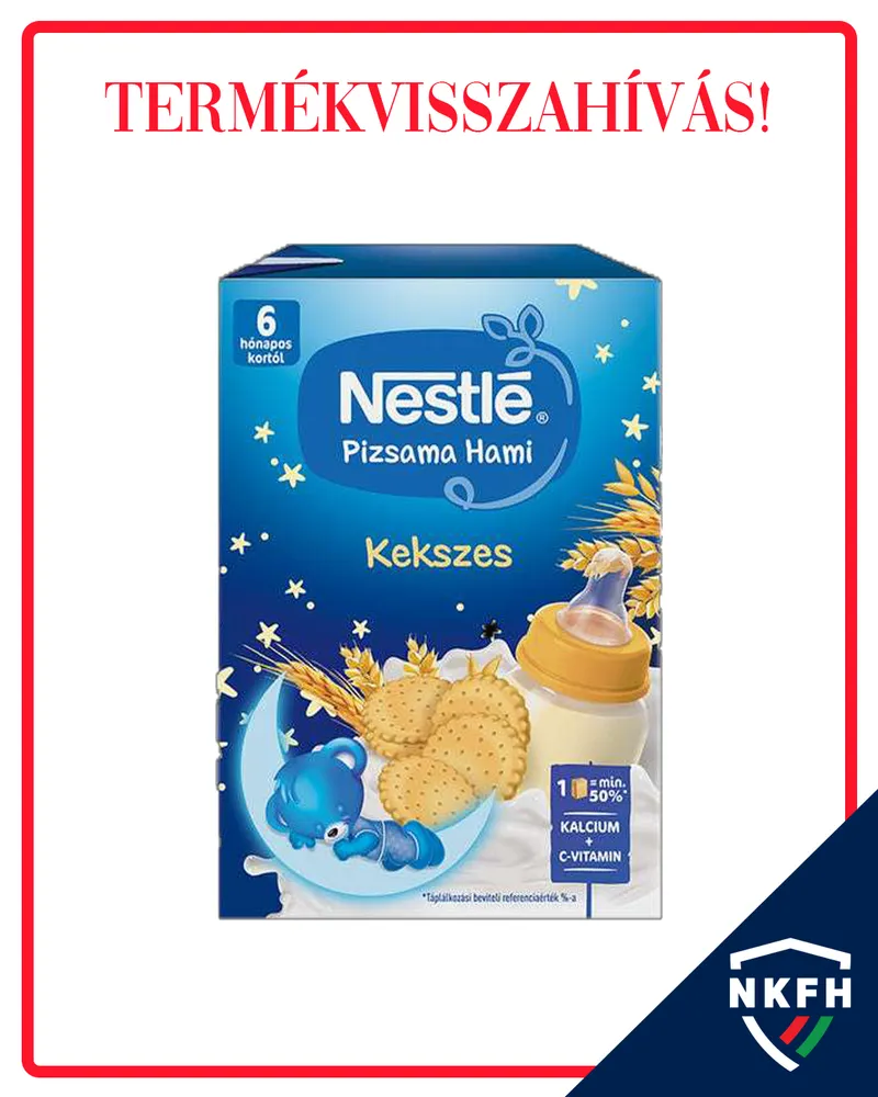 A Nestlé Hungária Kft. az általuk forgalmazott Nestlé Pizsama Hami Kekszes, folyékony gabonás bébiétel 2x200 ml megnevezésű termék fogyasztói visszahívását kezdeményezte,