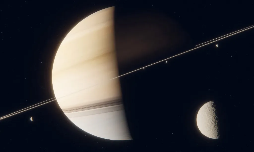 A NASA felvétele az Enceladusról — a kutatók szerint hő szivárog a jég alól, ami idegen élet nyomaira is utalhat.