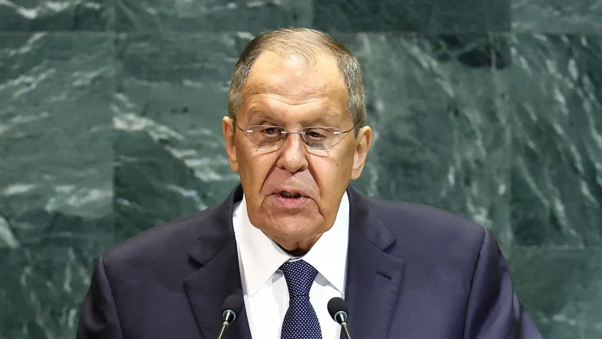 Russian Foreign Minister Sergei Lavrov addresses the United Nations General Assembly at UN headquarters in New York City on September 27, 2025. Lavrov accused Israel on Saturday of seeking to "blow up" the whole Middle East as he criticized Israel's attacks in Iran and Qatar and opposed calls to annex the West Bank. "Israel's illegal use of force against the Palestinians and aggressive actions against Iran, Qatar, Yemen, Lebanon, Syria, and Iraq today threaten to blow up the entire Middle East," Lavrov said in a speech to the UN General Assembly. (Photo by CHARLY TRIBALLEAU / AFP)