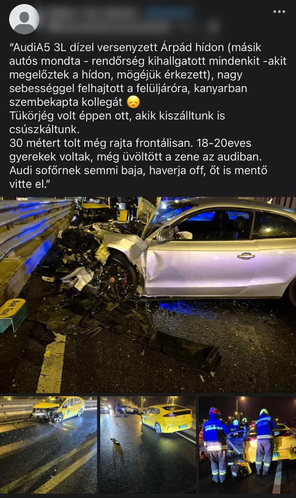 Versenyző Audi okozott balesetet az Árpád hídon