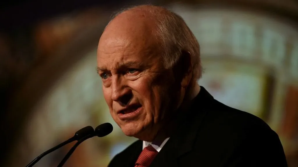 Former vice president of the United States Dick Cheney speaks at the Global Business Summit in the Indian capital New Delhi on March 27, 2017. (Photo by MONEY SHARMA / AFP)