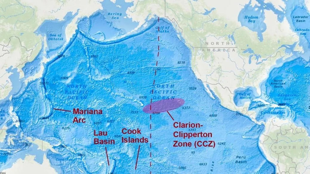 A képen látható a CCZ jelű terület, melynek egyes részein akár már a közeljövőben kezdődhet a mélytengeri bányászat
