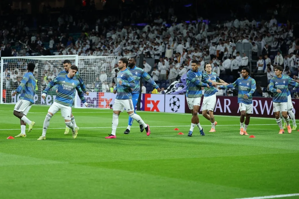 A Real Madrid játékosai a meccs előtti bemelegítés során
