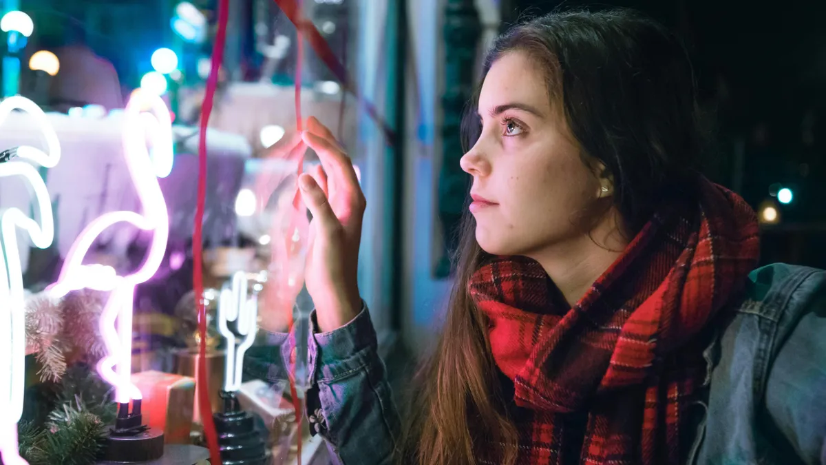 karácsony, vásárlás, illusztráció, Deichmann