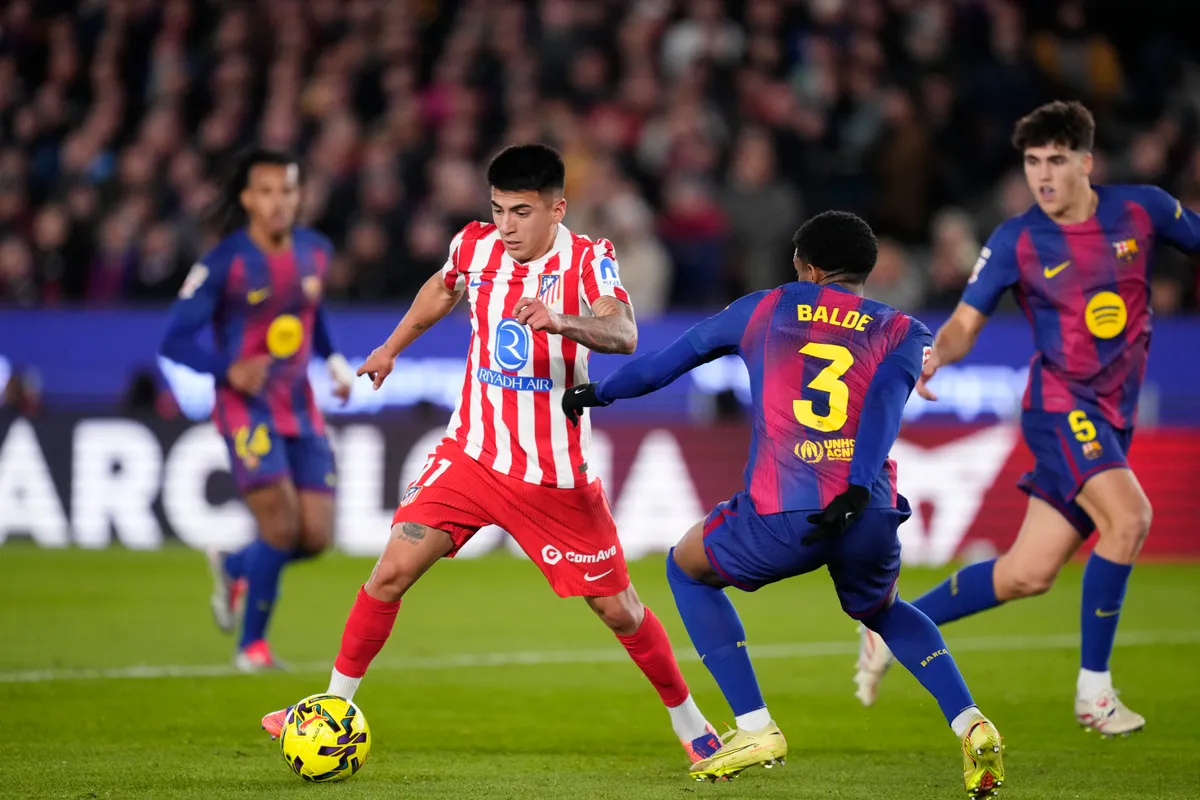 Thiago Almada attacking midfield of Atletico de Madrid and Argentina in action during the La Liga EA Sports match between FC Barcelona and Atletico de Madrid at Spotify Camp Nou on December 2, 2025 in Barcelona, Spain. (Photo by Jose Breton/Pics Action/NurPhoto) (Photo by Jose Breton / NurPhoto via AFP)