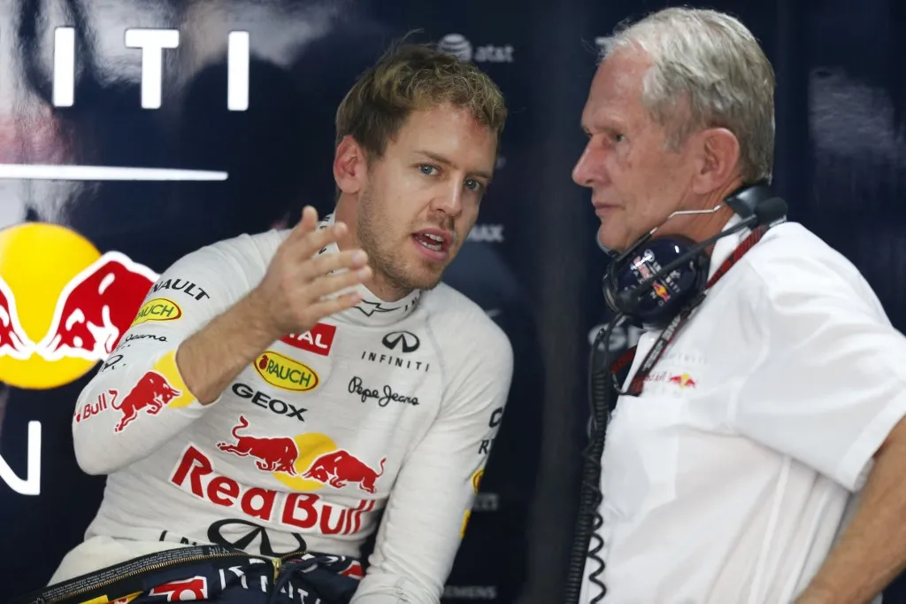 Motorsports: FIA Formula One World Championship 2013, Grand Prix of India, 
#1 Sebastian Vettel (GER, Infiniti Red Bull Racing), Dr. Helmut Marko (AUT, Infiniti Red Bull Racing), (Photo by HOCH ZWEI / dpa Picture-Alliance via AFP)