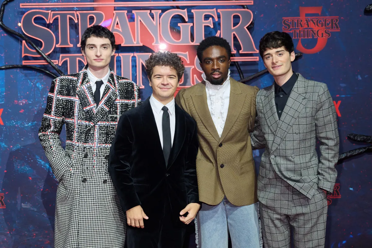 Finn Wolfhard, Gaten Matarazzo, Caleb McLauglin és Noah Schnapp, a Stranger Things ötödik évadának londoni premierjén.