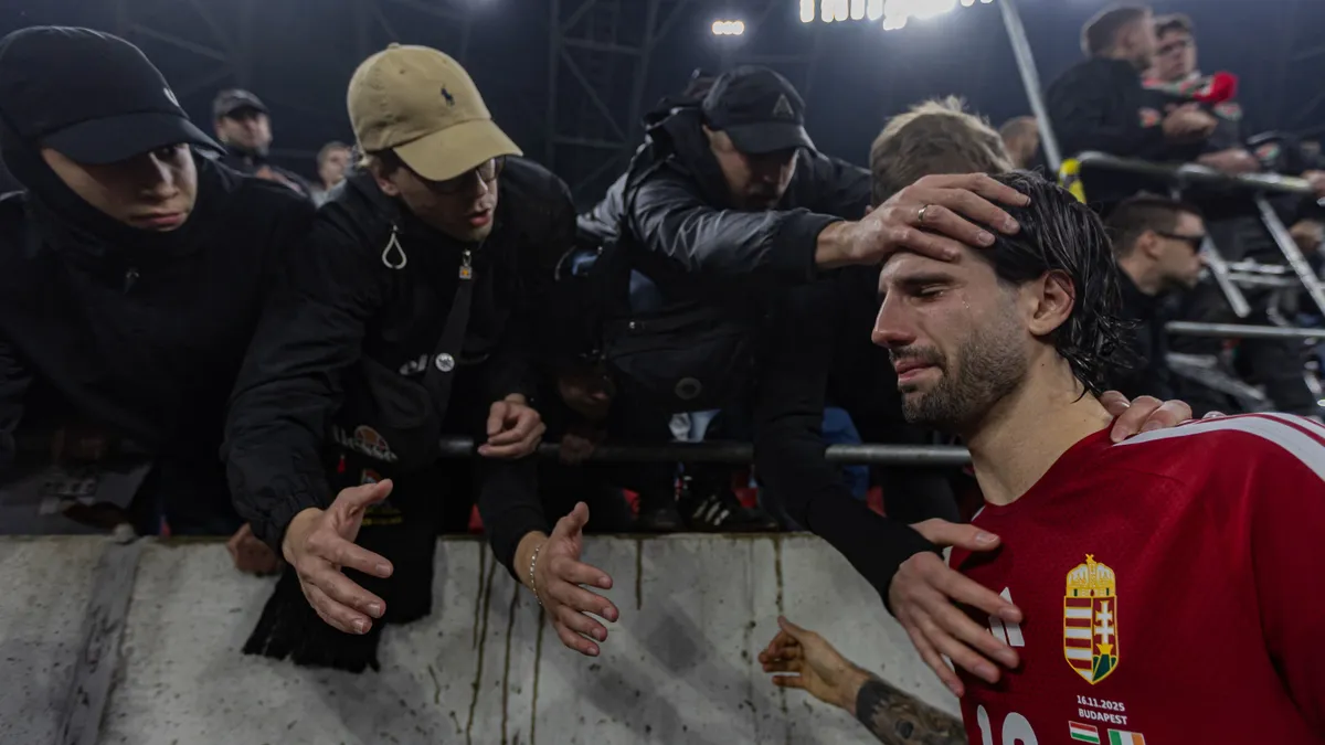 Dominik Szoboszlai of Hungary thanks the crowd for cheering after the FIFA 2026 World Cup Qualifiers match at Puskas Arena in Budapest, Hungary, on November 16, 2025. (Photo by Robert Szaniszlo/NurPhoto) (Photo by Robert Szaniszlo / NurPhoto via AFP)