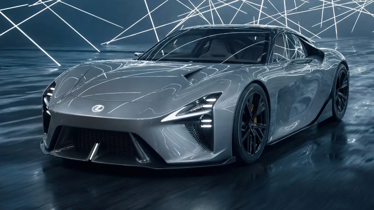 digitális grafikán száguld a Lexus LFA villanymotoros szuperautó.