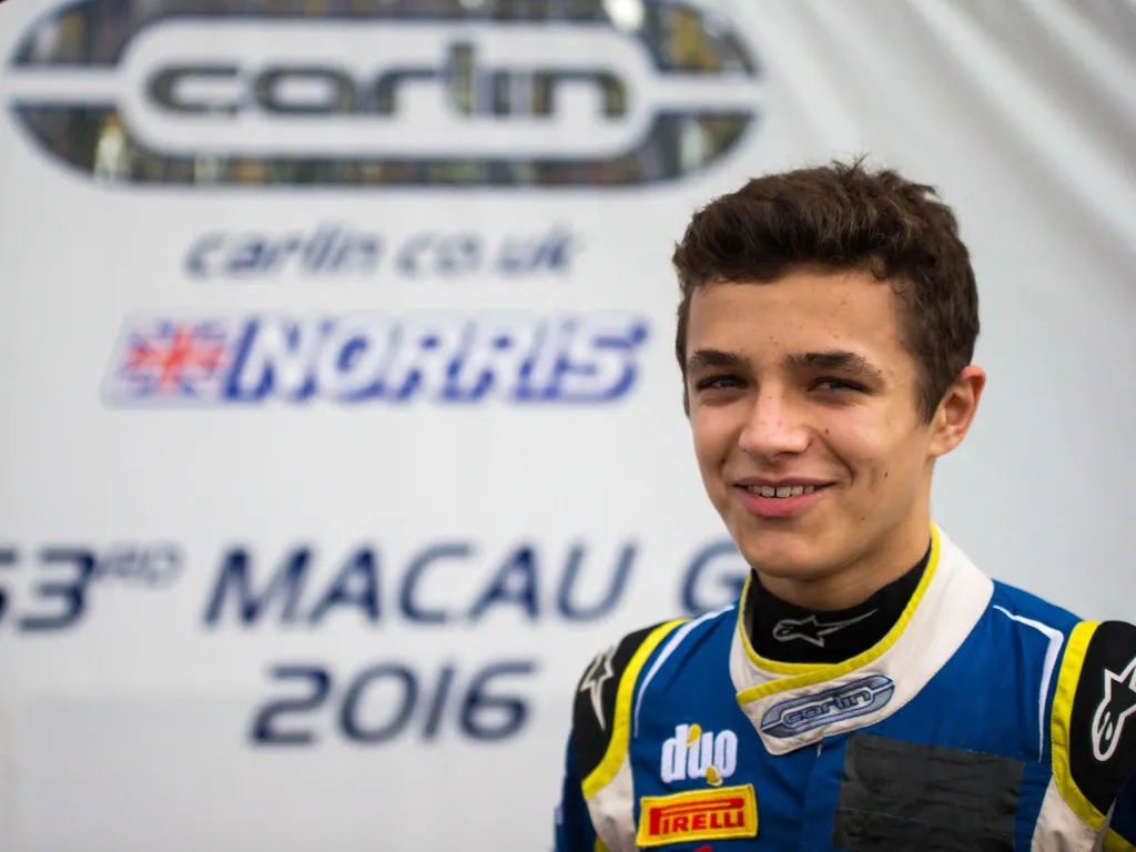Lando Norris, LandoNorris, NORRIS Lando (GBR) Carlin Dallara Volkswagenambiance portrait during the 2016 FIA Formula 3 & GT World Cup Grand Prix of Macau, Guia International Circuit from November 17 to 20 at Macau - Photo Antonin Vincent / DPPI (Photo by 