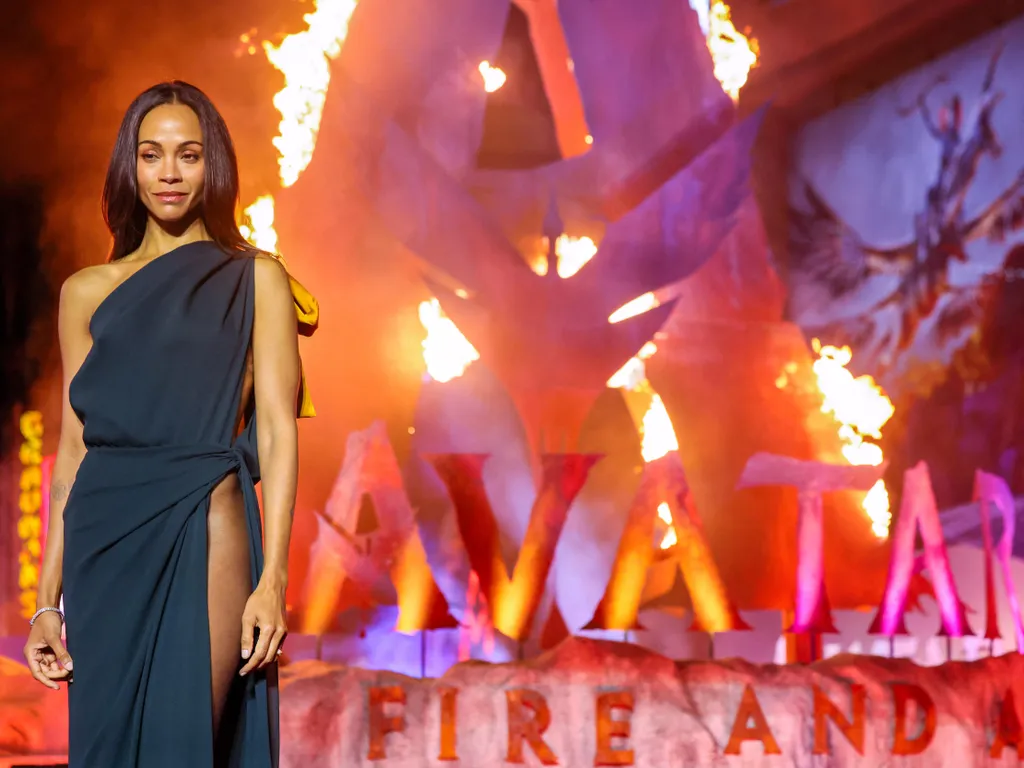 Zoe Saldana, Avatar, ZoeSaldanaAvatar,
HOLLYWOOD, CALIFORNIA - DECEMBER 01: Zoe Saldańa attends the world premiere of 20th Century Studios "Avatar: Fire and Ash" at The Dolby Theatre in Hollywood, California on December 01, 2025. Rodin Eckenroth/Getty