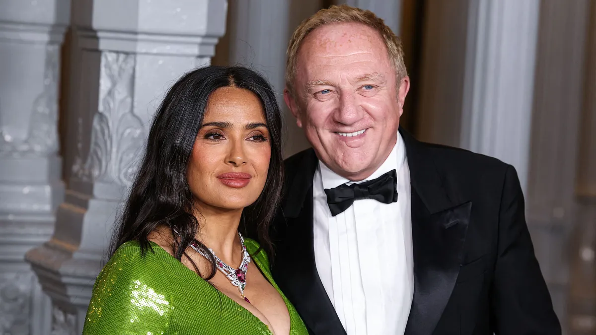 Puma, Salma Hayek Pinault and husband Francois-Henri Pinault arrive at the 14th Annual LACMA (Los Angeles County Museum of Art) Art + Film Gala 2025 presented by Gucci held at the Los Angeles County Museum of Art in Museum Row, Miracle Mile, Los Angeles, California, United States. (Photo by Xavier Collin/Image Press Agency/NurPhoto) (Photo by Image Press Agency / NurPhoto via AFP)