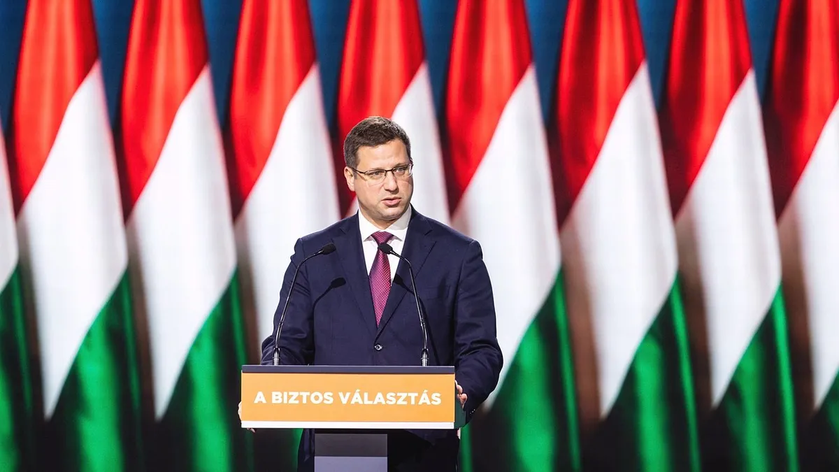 Gulyás Gergely Miniszterelnökséget vezető miniszter beszédet mond a Fidesz – Magyar Polgári Szövetség kongresszusán a Hungexpón (Fotó: Ladóczki Balázs)