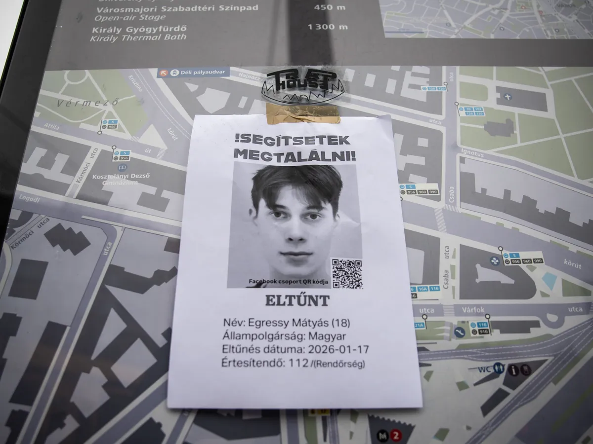 Eltűnt Egressy Mátyás feliratos szórólap a Szél Kálmán téren 2026 január 19-én