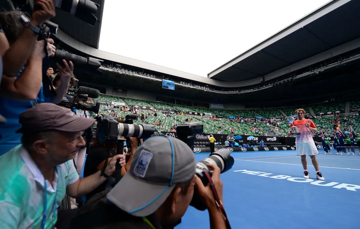 Winner Junior Boys' Singles Oliver Anderson during 2016 Australian Open tennis tournament in Melbourne on January 30, 2016.  (Photo by Matias Delacroix/NurPhoto) (Photo by Matias Delacroix / NurPhoto via AFP)