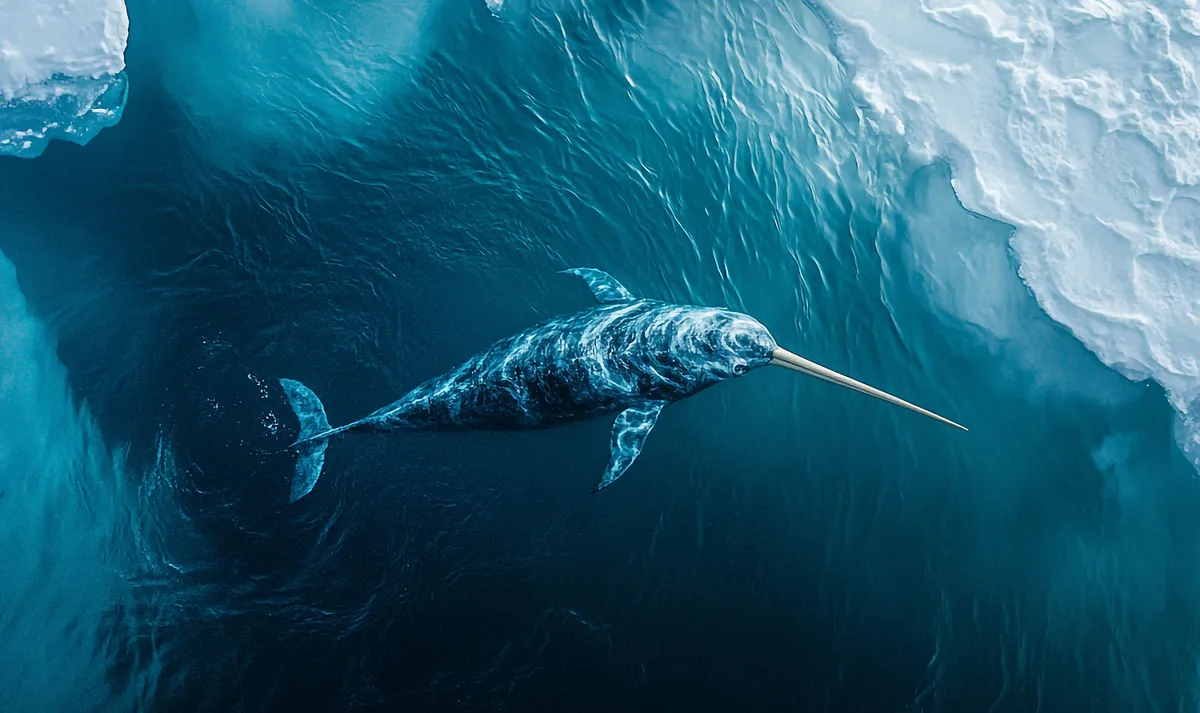 Narwhal swimming in the ice, Arctic waters