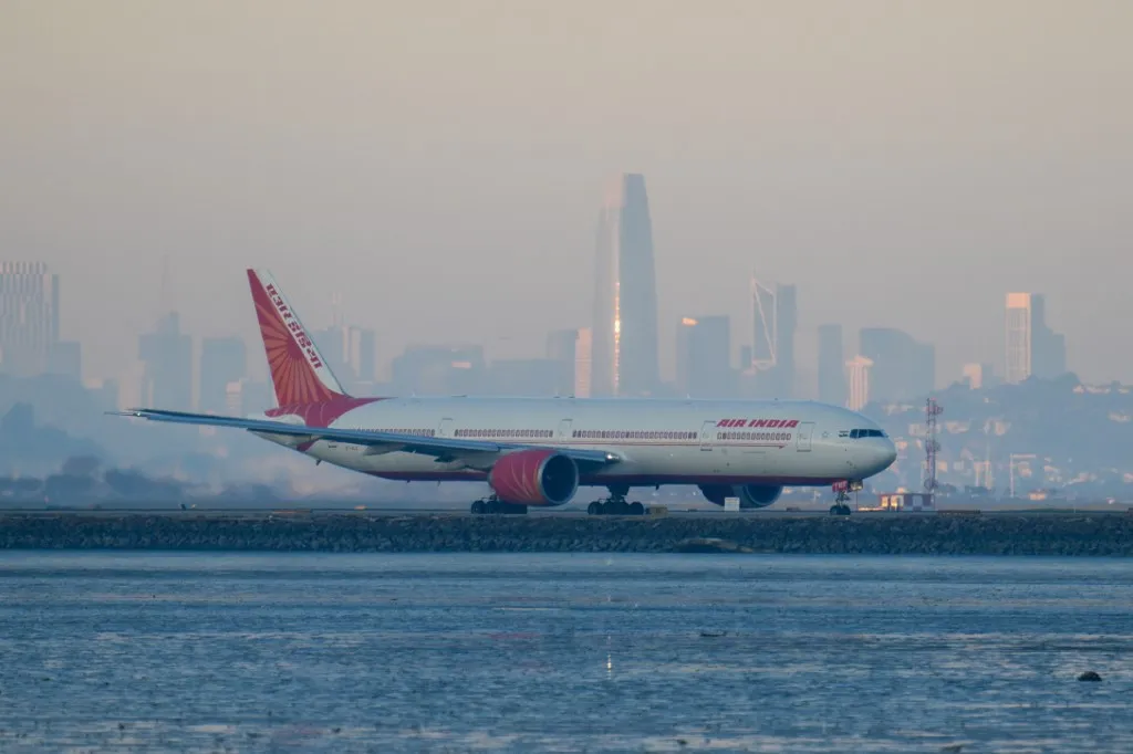 SAN FRANCISCO, CALIFORNIA - JANUARY 15: An Air India plane is taxiing to takeoff from the San Francisco International Airport (SFO) in San Francisco, California, United States on January 15, 2026. Tayfun Coskun / Anadolu (Photo by Tayfun Coskun / Anadolu via AFP)