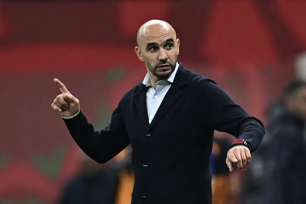 Morocco's head coach Walid Regragui gestures during the Africa Cup of Nations (CAN) quarter-final football match between Cameroon and Morocco at the Prince Moulay Abdallah stadium in Rabat on January 9, 2026. (Photo by Paul ELLIS / AFP)