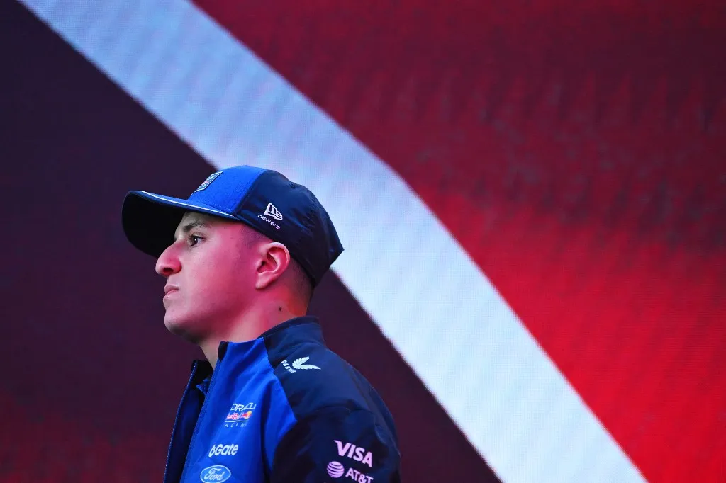 DETROIT, MICHIGAN - JANUARY 15: Isack Hadjar of France and Oracle Red Bull Racing looks on from the stage during the Red Bull Racing season launch at Michigan Central Station on January 15, 2026 in Detroit, Michigan.   Rudy Carezzevoli/Getty Images/AFP (Photo by Rudy Carezzevoli / GETTY IMAGES NORTH AMERICA / Getty Images via AFP)