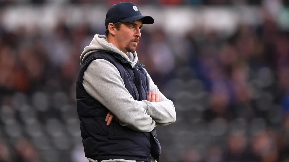 Joey Barton, manager of Bristol Rovers looking dejected during the Sky Bet League 1 match between Derby County and Bristol Rovers at Pride Park, Derby on Saturday 29th October 2022. (Photo by Jon Hobley/MI News/NurPhoto) (Photo by MI News / NurPhoto via AFP)