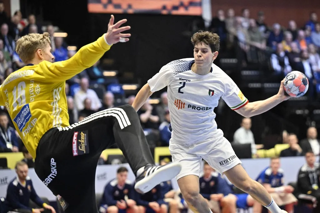 KRISTIANSTAD, SWEDEN 20260116
Italy's Leo Prantner in action during the 2026 EHF European Men's Handball Championship (the EHF Euro 2026) match between Iceland and Italy at Kristianstad Arena, in Kristianstad, Sweden, on January 16, 2026.
Photo: Johan Nilsson / TT / Code 50090 (Photo by JOHAN NILSSON / TT News Agency via AFP)
