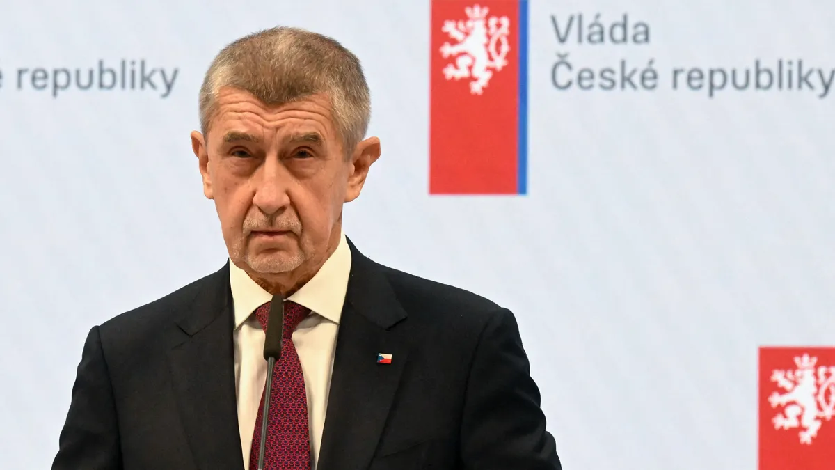 Czech Prime Minister Andrej Babis and the newly appointed members of the Czech government attend their first press conference after the Czech President appointed the new cabinet on December 15, 2025 at the Government headquarter in Prague. Andrej Babis, a billionaire supporter of US President Donald Trump, returned to power as Czech prime minister, signalling a possible end to Ukraine aid and potentially rockier ties with the European Union. (Photo by Michal Cizek / AFP)