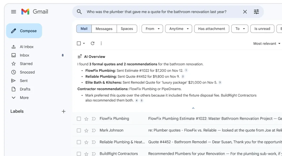 Kerek mondatokban lehet majd kérdezni a Gmail új keresőjétől, MI-vel generált válaszokat fog készíteni a levelek alapján