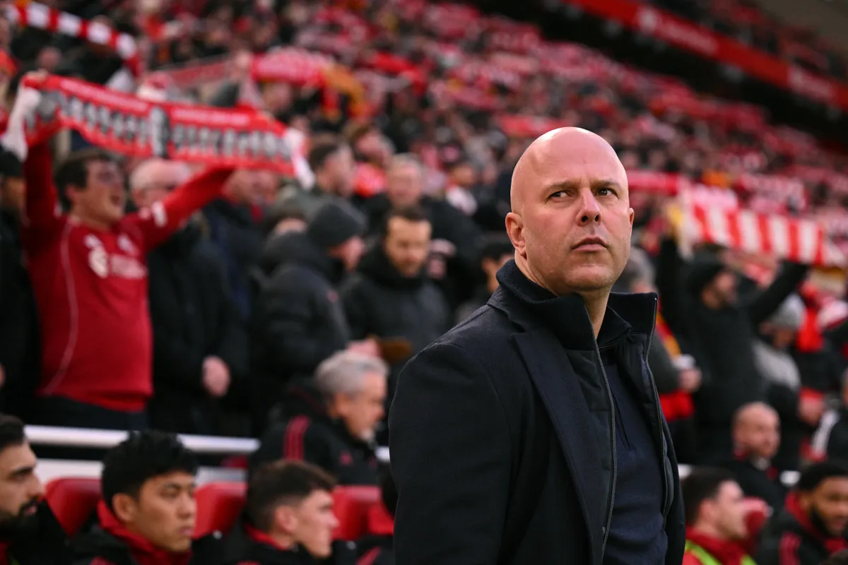 Liverpool's Dutch manager Arne Slot looks on ahead of the English Premier League football match between Liverpool and Burnley at Anfield in Liverpool, north west England on January 17, 2026. (Photo by Oli SCARFF / AFP) / RESTRICTED TO EDITORIAL USE. No use with unauthorized audio, video, data, fixture lists, club/league logos or 'live' services. Online in-match use limited to 120 images. An additional 40 images may be used in extra time. No video emulation. Social media in-match use limited to 120 images. An additional 40 images may be used in extra time. No use in betting publications, games or single club/league/player publications. / 