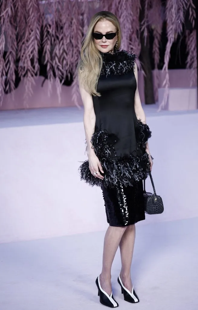 Australian US actress Nicole Kidman poses upon arrival for the Chanel Women's Haute Couture Spring/Summer 2026 collection fashion show as part of the Paris Haute Couture Fashion Week, in Paris, on January 27, 2026. (Photo by Sebastien DUPUY / AFP)