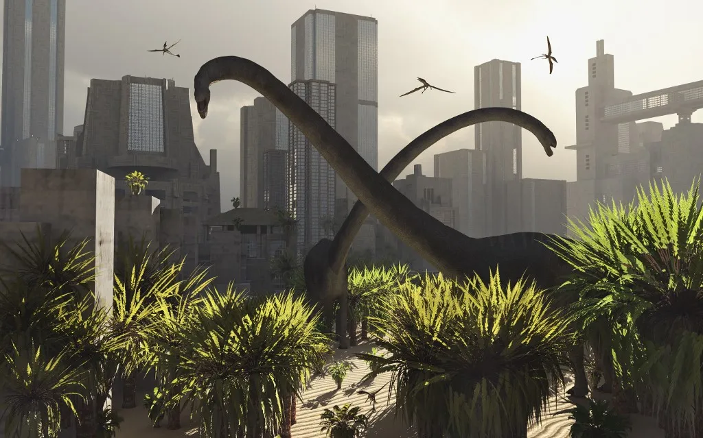 Omeisaurus Sauropoda, a növényevő dinoszauruszok méretei egy modern nagyvároshoz viszonyítva