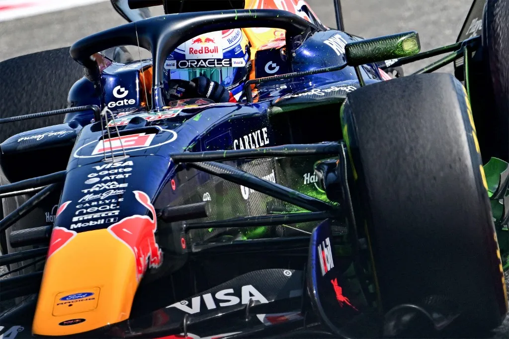 Red Bull Racing's Dutch driver Max Verstappen drives on the third day of the Formula One pre-season testing at the Bahrain International Circuit in Sakhir on February 13, 2026. (Photo by Giuseppe CACACE / AFP)