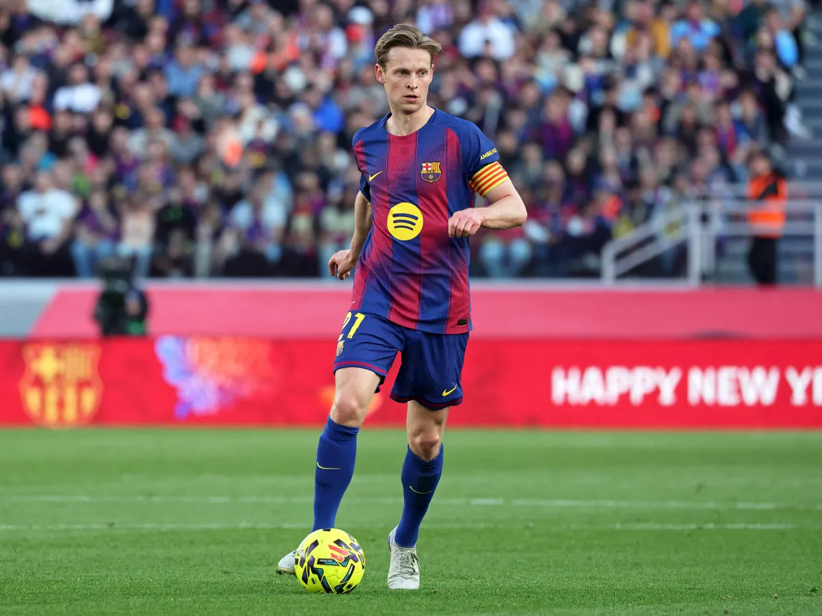 Frenkie de Jong plays during the match between FC Barcelona and Levante UD, corresponding to week 25 of LaLiga EA Sports, at the Spotify Camp Nou in Barcelona, Spain, on February 22, 2026. (Photo by Joan Valls/Urbanandsport/NurPhoto) (Photo by Urbanandsport / NurPhoto via AFP)