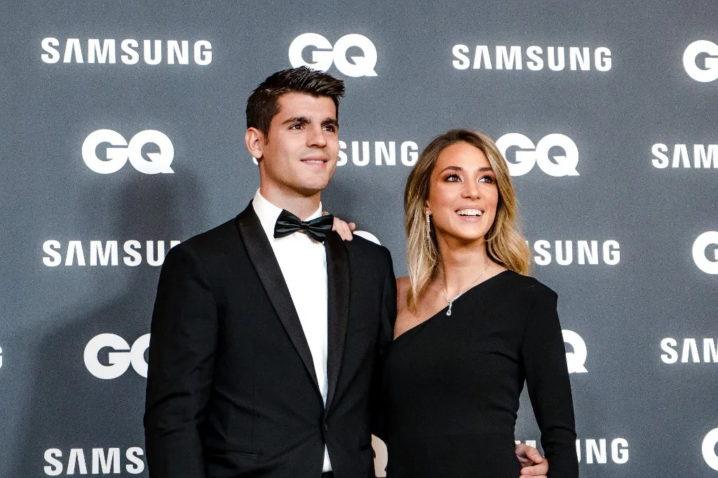 Alvaro Morata and Alice Campello attend 'GQ Men Of The Year' awards 2019 at Westin Palace Hotel on November 21, 2019 in Madrid, Spain. (Miriam Vera/Coolmedia/NurPhoto) (Photo by COOLMedia / NurPhoto via AFP)