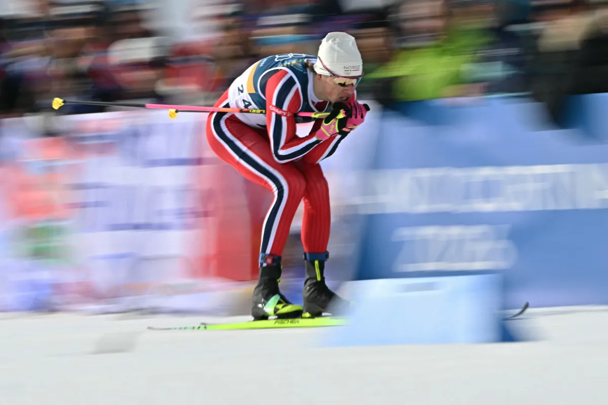 Norway's Johannes Hoesflot Klaebo competes during the men's cross country sprint classic qualification event of the Milano Cortina 2026 Winter Olympic Games at Tesero Cross-Country Skiing Stadium in Lago di Tesero (Val di Fiemme), on February 10, 2026. (Photo by Javier SORIANO / AFP)