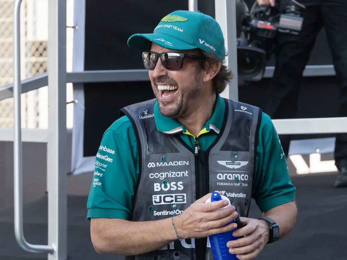 Fernando Alonso of Spain spotted during the driver's parade ahead of the race. Fernando Alonso is driving the F1 race car No. 14, the Aston Martin AMR25 for the Aston Martin Aramco Formula One Team. Abu Dhabi Grand Prix 2025 at Yas Marina Circuit, United Arab Emirates on December 7, 2025 (Photo by Nicolas Economou/NurPhoto) (Photo by Nicolas Economou / NurPhoto via AFP)