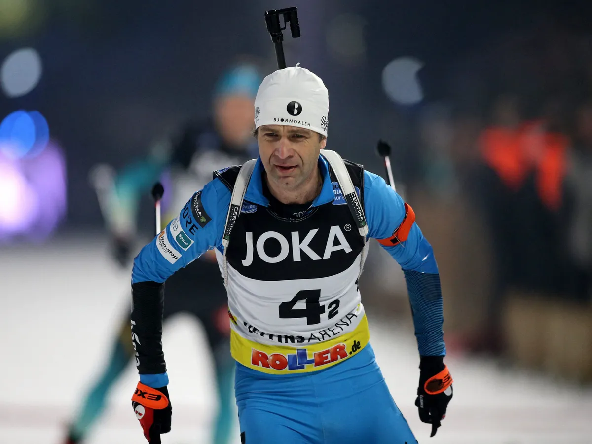 firo: 29.12.2018 Biathlon, JOKA biathlon on Schalke, Ole Einar Bjorndalen, Norway, half figure, | usage worldwide (Photo by firo Sportphoto/ Christopher Neu / augenklick/firo Sportphoto / dpa Picture-Alliance via AFP)
