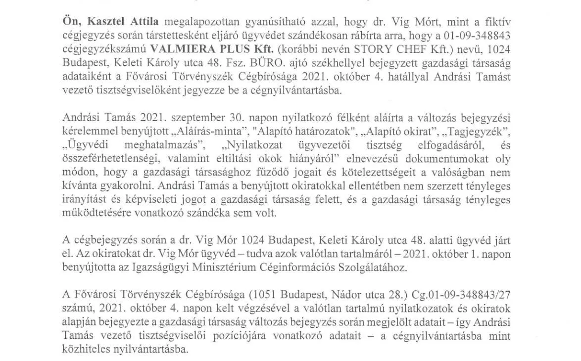 Újabb jegyzőkönyv amely bizonyíték arra, hogy Radnai Márk a Tisza Párt alelnöke strómanokat alkalmazott érdekeltségeibe tartozó cégei élére, majd az adócsalást végrehajtó céget eltüntette (Forrás: Facebook/Dr. Budai Gyula)