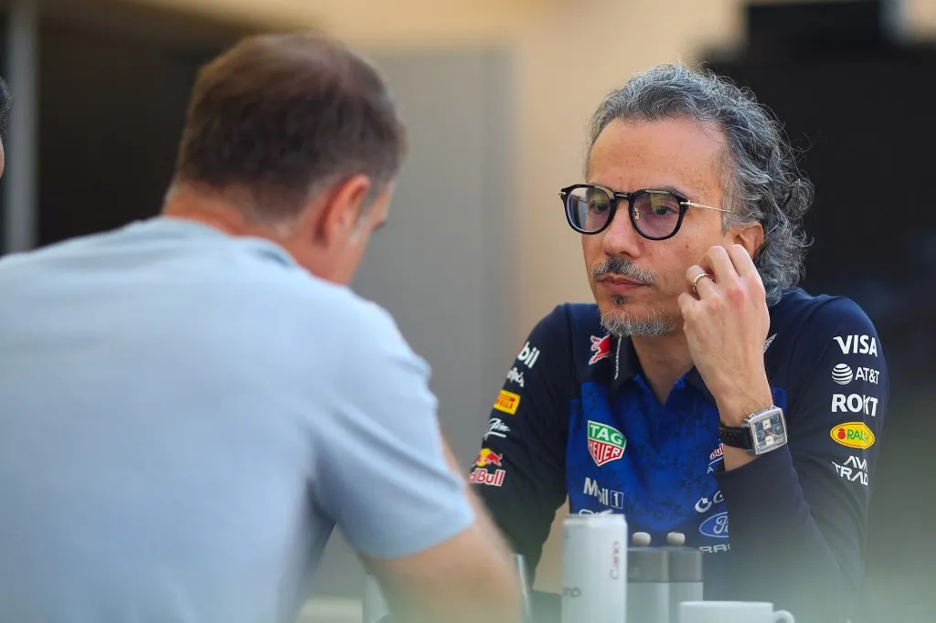 Laurent Mekies is the team principal of Oracle Red Bull Racing during the Formula 1 Aramco Pre-Season Testing 2 2026 in Sakhir, Bahrain, on February 20, 2026. (Photo by Alessio Morgese/NurPhoto) (Photo by Alessio Morgese / NurPhoto via AFP)