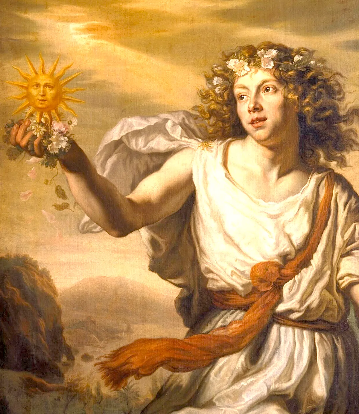 Künstler: Sandrart, Joachim von,1606-1688
Titel: Der Tag.,18174
Maße: 148 x 123 cm
Standort: Bayer. Staatsgemäldesammlungen
tavasz allegóriája Gérard de Lairesse festményén nap szimbólummal