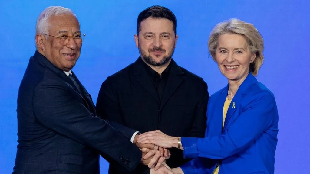 Ukrajna uniós csatlakozása megbukott (A képen: Antonio Costa, Volodimir Zelenszkij és Ursula von der Leyen)