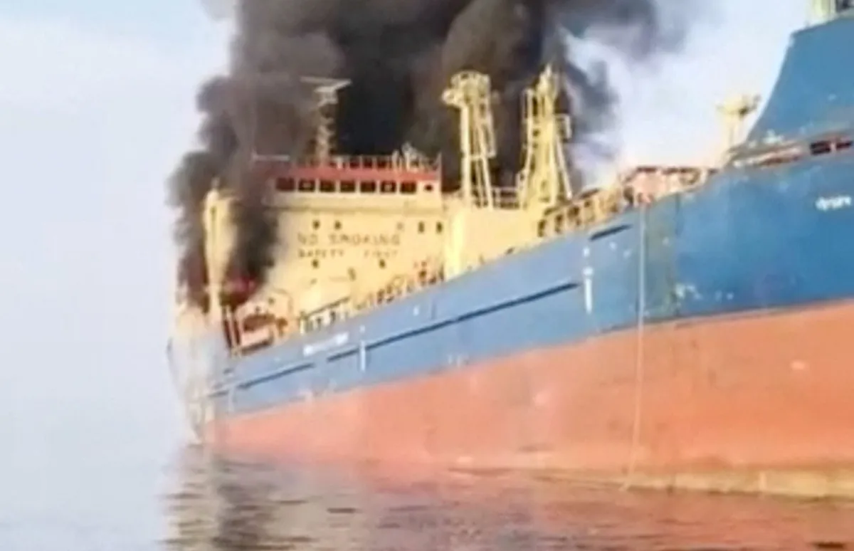 Smoke billows from an oil tanker under U.S. sanctions, that was hit off Oman's Musandam peninsula, in this screen grab from a video obtained by REUTERS on March 1, 2026.
THIS IMAGE HAS BEEN SUPPLIED BY A THIRD PARTY

VERIFICATION
Identity of the vessel confirmed as Skylight by its deck shape, paint, and signage, which matched file imagery
Exact time not verified 
However, Oman's maritime security center said that Skylight was attacked about five nautical miles off Oman's Musandam on Sunday (March 1) 
Ship tracking data puts the vessel off the coast of Oman on Saturday (March 1)