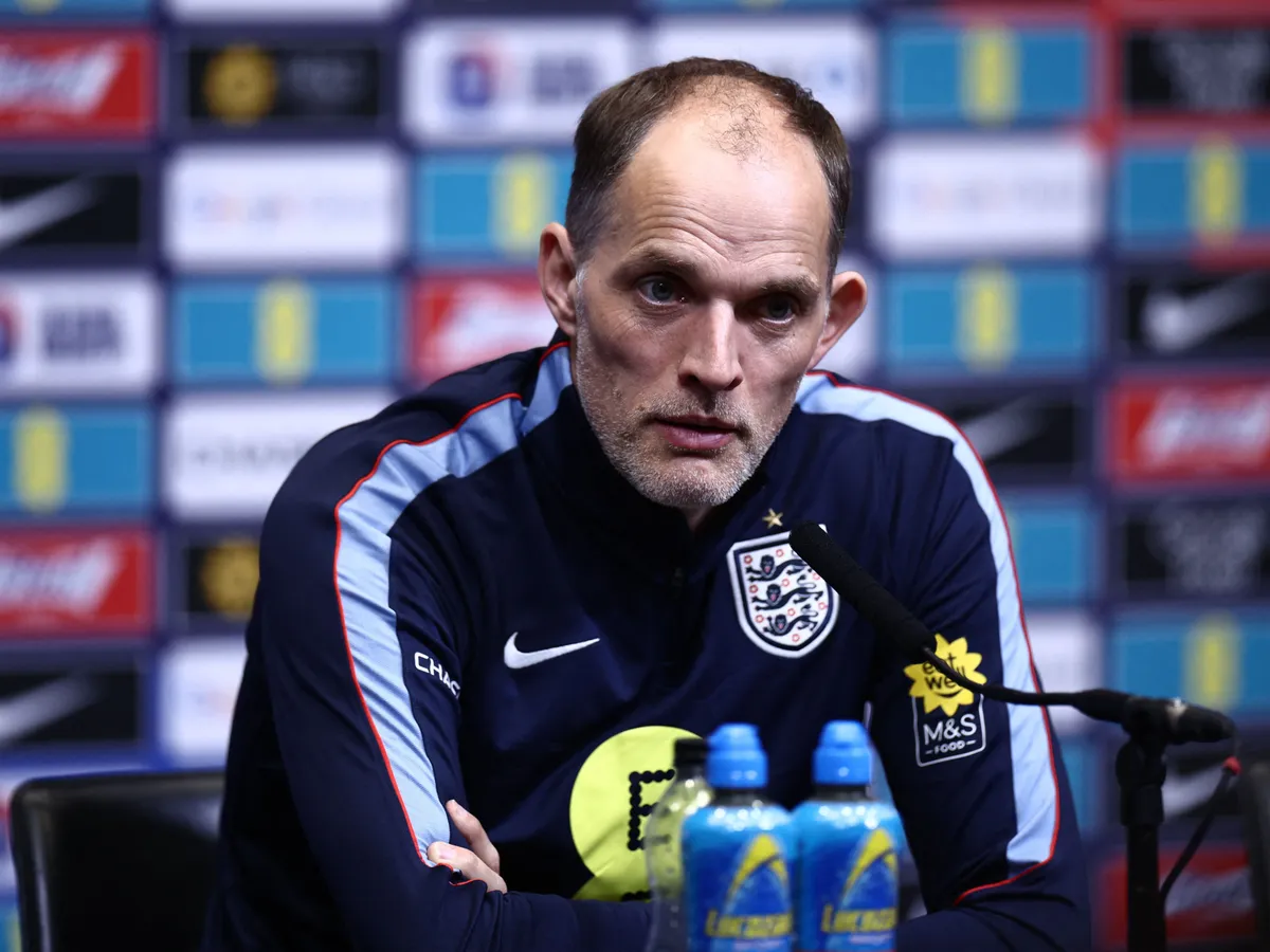 England's German head coach Thomas Tuchel attends a press conference at Wembley Stadium, west London, on March 26, 2026, ahead of their international friendly football matches against Uruguay and Japan. (Photo by Henry NICHOLLS / AFP) / NOT FOR MARKETING OR ADVERTISING USE / RESTRICTED TO EDITORIAL USE