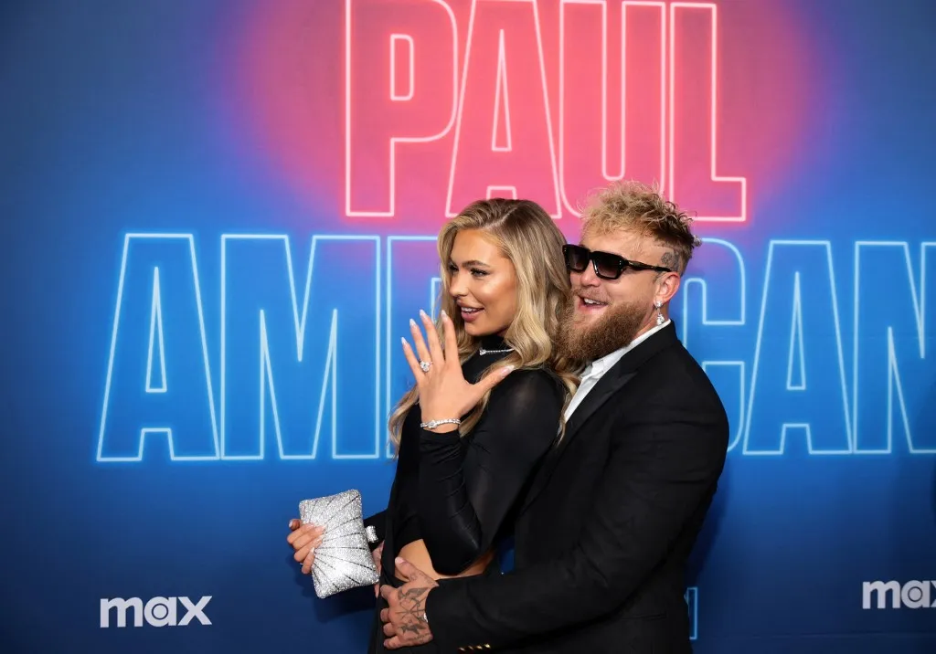 NEW YORK, NEW YORK - MARCH 26: (L-R) Jutta Leerdam and Jake Paul attend Max's "Paul American" premiere on March 26, 2025 in New York City.   Dimitrios Kambouris/Getty Images/AFP (Photo by Dimitrios Kambouris / GETTY IMAGES NORTH AMERICA / Getty Images via AFP)