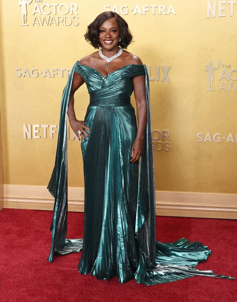 Viola Davis wearing custom Gucci arrives at the 32nd Annual Actor Awards Presented by SAG-AFTRA (formerly Screen Actors Guild Awards) held at the Shrine Auditorium and Expo Hall on March 1, 2026 in Los Angeles, California, United States. (Photo by Image Press Agency/NurPhoto) (Photo by Image Press Agency / NurPhoto via AFP)